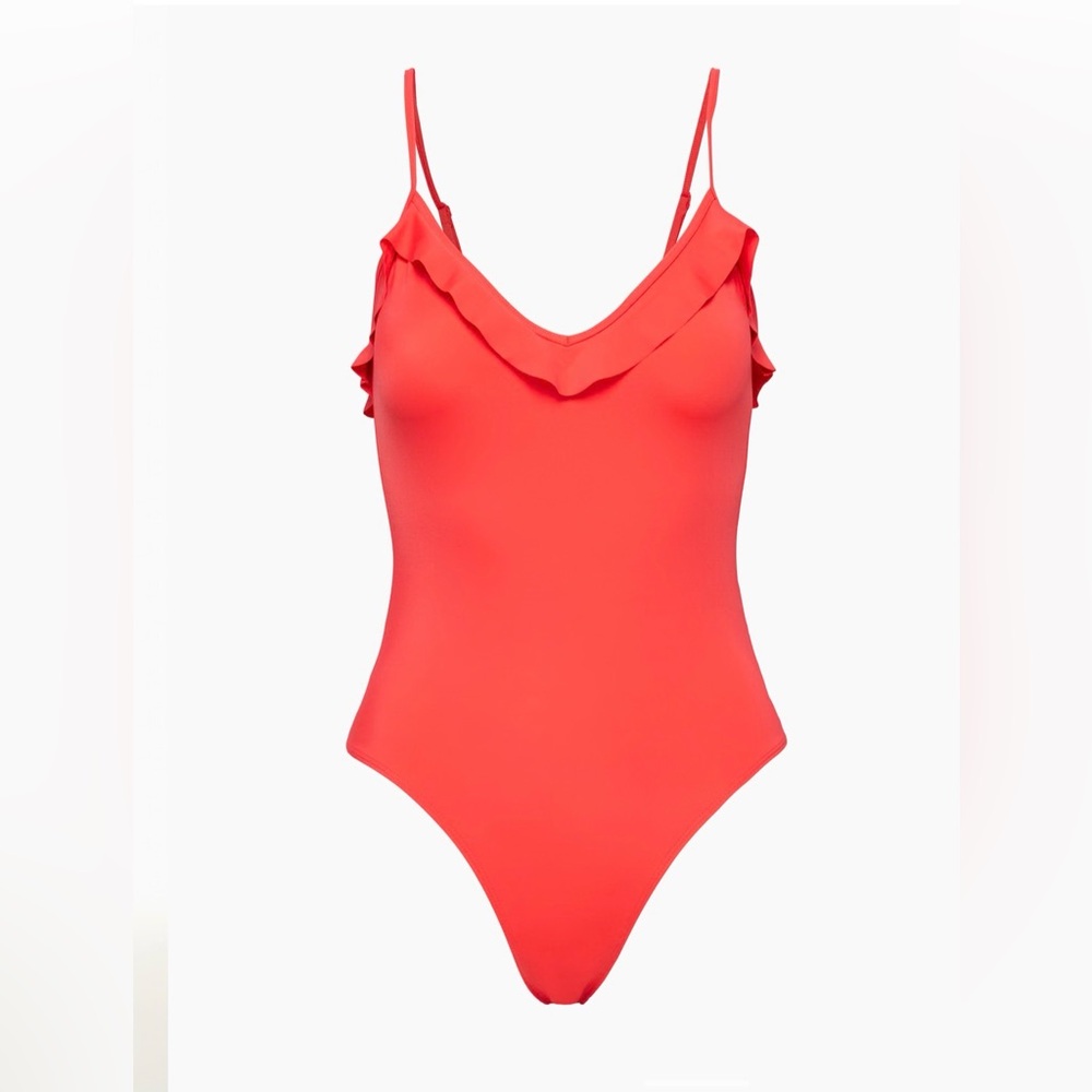 Wilfred Red Halter Bodysuit Size S Ruffle Neckline Sleeveless